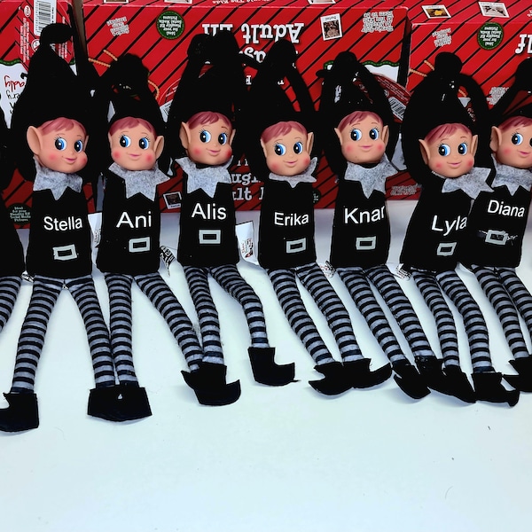 personalised elf, Elves Behavin' Badly - Black Long Legged Elf 12"