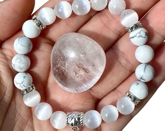 Selenite Bracelet, selenite with howlite bracelet,  howlite bracelet, selenite jewelry, howlite jewelry, crystal bracelets, crystal jewelry