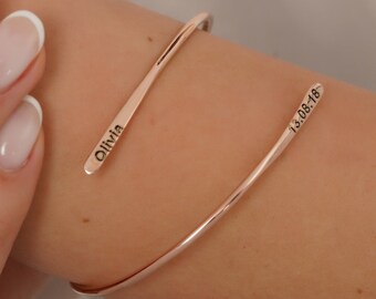 Personalized Sterling Silver Couple Bracelet: Engraved Name Bangle