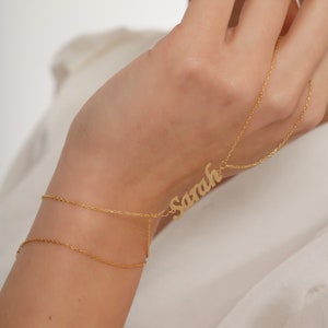 Corrente de mão Boho, pulseira de escravo com nome, presente de dia dos namorados, para sua mãe, Natal para seus presentes, prata esterlina, rosa, banhado a ouro