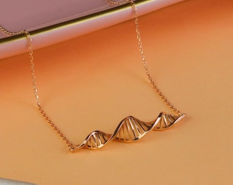 DNA Double Helix Necklace, Science Pendant, Mother, Rose 18K Gold Plated Sterling Silver, Gift For Bridesmaid, Doctor Gifts, Valentine's Day