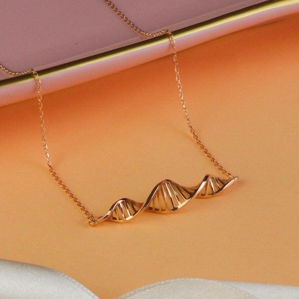 DNA Double Helix Necklace, Science Pendant, Mother, Rose 18K Gold Plated Sterling Silver, Gift For Bridesmaid, Doctor Gifts, Valentine's Day