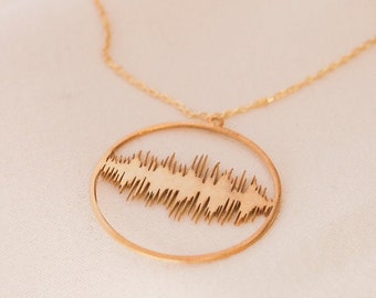 Soundwave Necklace, Men's Gift, Valentine's Day , Heartbeat Recording, Circle Pendant, For Her, New Mom 18K Gold, Rose Gold Silver Plated