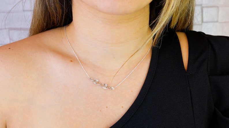 DNA Science Molecule Necklace Double Helix Pendant Mothers Day Gifts For Her Mom Doctor Gifts Science Gifts Rose Gold Gold Silver Plated image 7