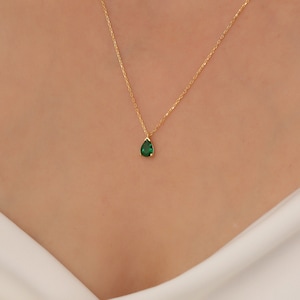 Dainty Pear Emerald Necklace Earrings Jewelry Set Green Emerald Choker Pave Diamond Emerald Earrings Jewelry Gift For Her May Birthstone image 3