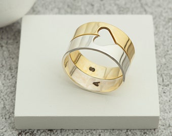 Personalized Sterling Silver Gold Filled Couple Rings, Engraved Heart Promise Set