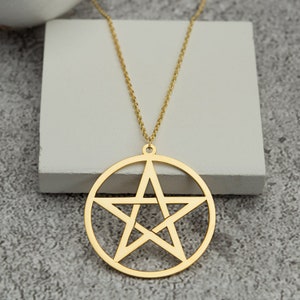 14k Solid Gold Pentagram Necklace Gothic Necklace Men Women Gold Pentagle 5 Star Necklace, Promoted Gift,  Gift For Him, Gift For Her
