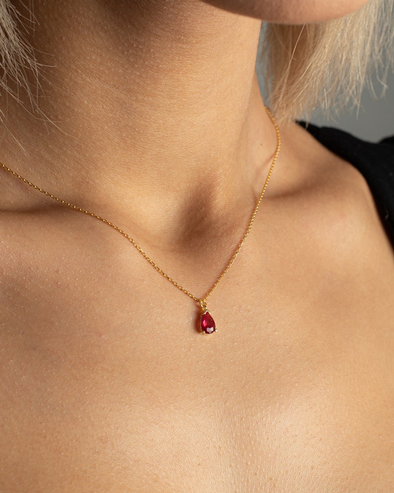 Dainty Ruby Silver Necklace, Ruby Chooker Necklace, Tiny Ruby Necklace, Ruby Beads Necklace, Red Ruby Necklace, Long Chain Ruby Necklace image 1