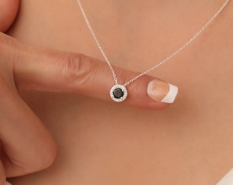 Collier délicat en onyx noir, lunette en onyx, collier ras du cou en diamant, pendentif en onyx noir, tendance, collier ras du cou, cadeau de Noël