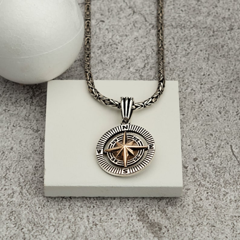 Compass Necklace Men's Compass Necklace Sterling Silver Etsy