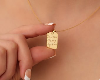 Custom Handwriting Necklace Your Own Handwriting Memorial Gold Engraved Necklace Signature Jewelry Couple Necklace Valentines Gift