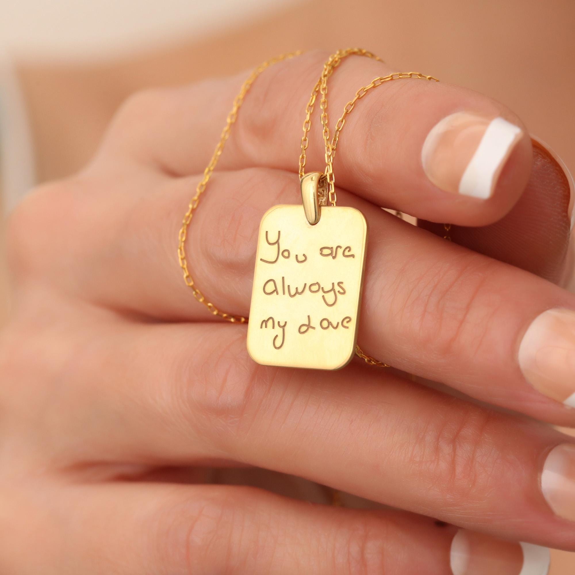 Custom Handwriting Necklace Your Own Personalized Memorial Jewelry Gold Engraved Necklace Silver Jewelry Gift for Loved Ones
