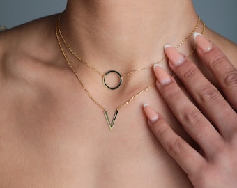 Gold Filled Layered Necklace Set: Geometric Sterling Silver Boho Necklace