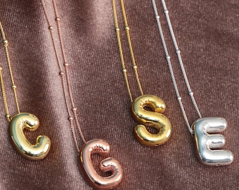 3D Bubble Custom Letter Necklace Gold Filled Sideways Initial Necklace Silver Bubble Customized Letter Necklace Gift For Her Birthday Gifts