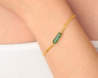 Emerald Bar Necklace Bracelet Set Green Emerald Chocker Beaded Jewelry Set May Birthstone Emerald Jewelry Set Emerald Bracelet and Necklace