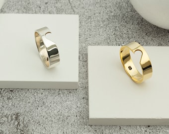 Engraved Sterling Silver Couple Rings: Gold Filled Heart Wedding Band Set