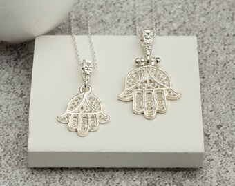 Hamsa Necklace, Hand of Fatima Filigree Necklace, Mother Days Necklace, Women Gift, Gift For Him, 925 Silver, Gold, Rose Gold Plated