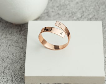 Personalized Initial Wrap Ring, Custom Letter Ring for Women, 925 Sterling Silver Adjustable
