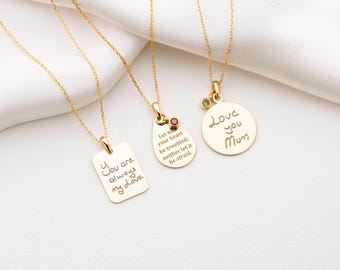 Personalized Handwriting Necklace with Birthstone, Sterling Silver Signature Pendant