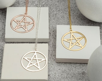 925 Sterling Silver Pentagram Necklace: Wiccan Jewelry Gift