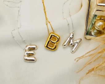 Bubble Letter Necklace Balloon Initial Pendant Sideways Initial Necklace, Silver Bubble Letter Pendant Silver Letter Balloon Pendant