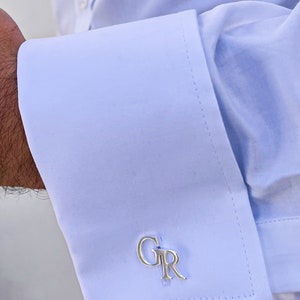 Gemelos con monograma personalizado, gemelos con iniciales, gemelos Grosmen, gemelos de dos letras chapados en oro, regalo para hombre, regalo para su esposo