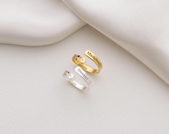 Custom Name Cross Ring, Personalized Engraved Initial Ring, 14K Gold Filled Handmade Jewelry
