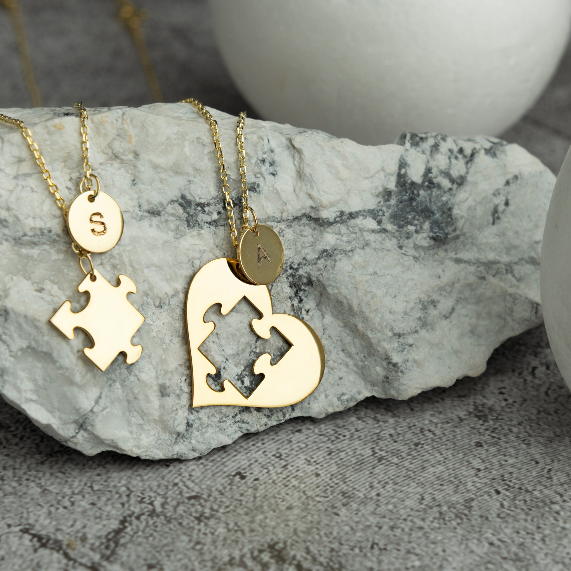 Set Collane Puzzle A Cuore Personalizzabili Con Nome - Acciaio Inox 316L - BFF Coppia Famiglia - Oro Rosa, Argento, Oro