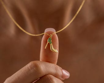 Minimal High Heel Pendant for Women: Pave Birthstone Shoe Pendant