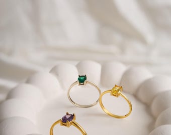 Dainty Birthstone Ring: Oval Solitaire, 925 Sterling Silver