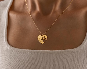 Personalized Paw Print Heart Necklace • Sterling Silver Pet Memorial Gift