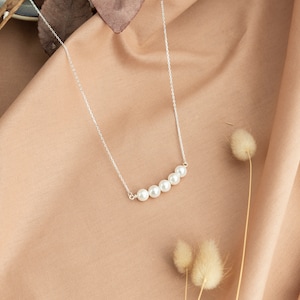 Minimalistische parelketting armband sieraden set, gouden parelketting set, bruiloft parel, bruidsmeisje cadeau, lange parelketting