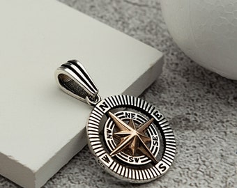 Compass Necklace, Men's Compass Necklace, Sterling Silver Compass Necklace, Valentines Day Gİft, Gift For Her, Father's Day Gift