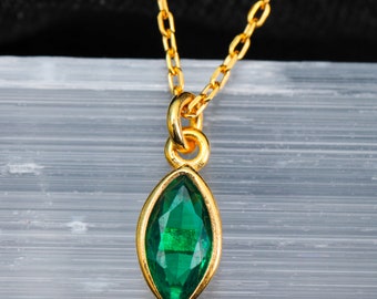 Emerald Green Marquise Cut Necklace: Sterling Silver May Birthstone
