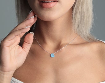 Personalized Opal Initial Necklace: Sterling Silver Letter Pendant