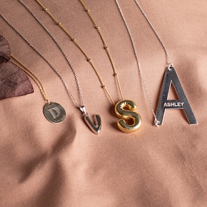 Personalized Initial Name Necklace Disk Letter Necklace Puff Letter Necklace Balloon Letter Necklace Big Initial Necklace Personalized Gift