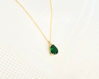 Emerald Green Choker Necklace Emerald May Birthstone Dainty Necklace Gift For Her Long Emerald Necklace Emerald Chocker Necklace