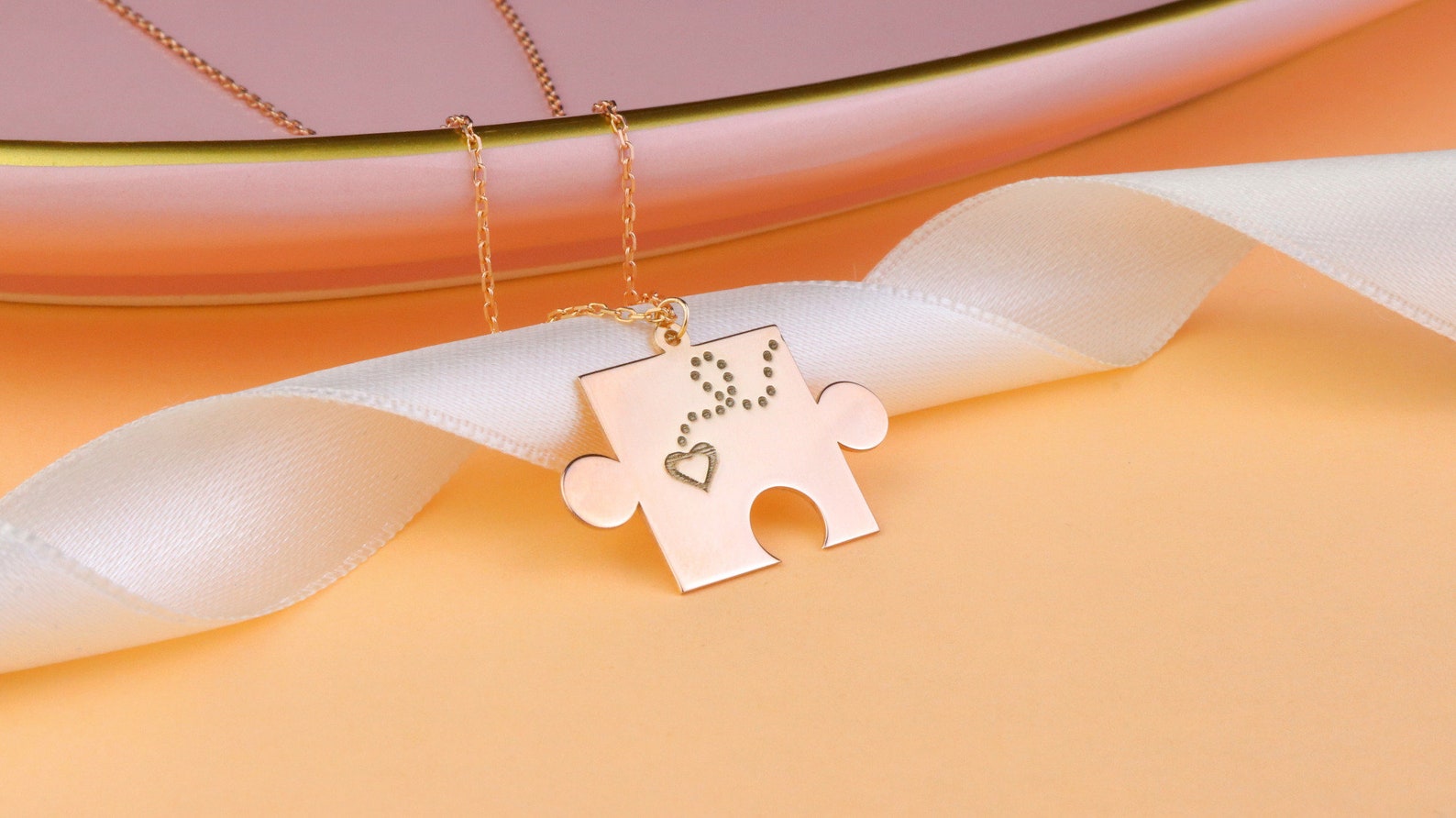 Puzzle Necklace 2 Pieces Couple Name Matching Pendant Gift Etsy