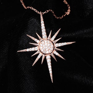 Dainty North Star Necklace Sterling Silver, Starbust Necklace, Crystal North Star Pendant, Graduation Gift for Her, Celestial Jewelry