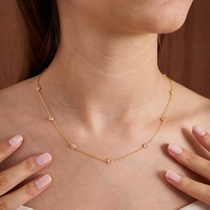 Dainty Sterling Silver Zircon Station Necklace: Elegant Bridal Jewelry