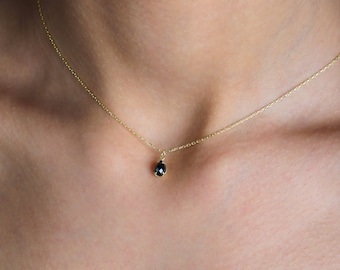 Tiny Silver Obsidian Minimalist Necklace Mini Black Drop Obsidian Dainty Choker Men Women Layering Necklace Gemstone Jewelry Gift For Her