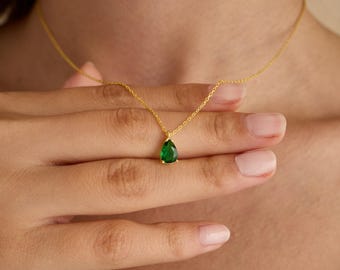 Emerald Chocker Necklace Drop Green Emerald May Birthstone Jewelry Dainty Emerald  Necklace Layering Emerald Necklace Gift for Her - Him