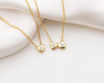 Tiny Heart Charm Necklace Sterling Silver 3D Engraved Heart Pendant