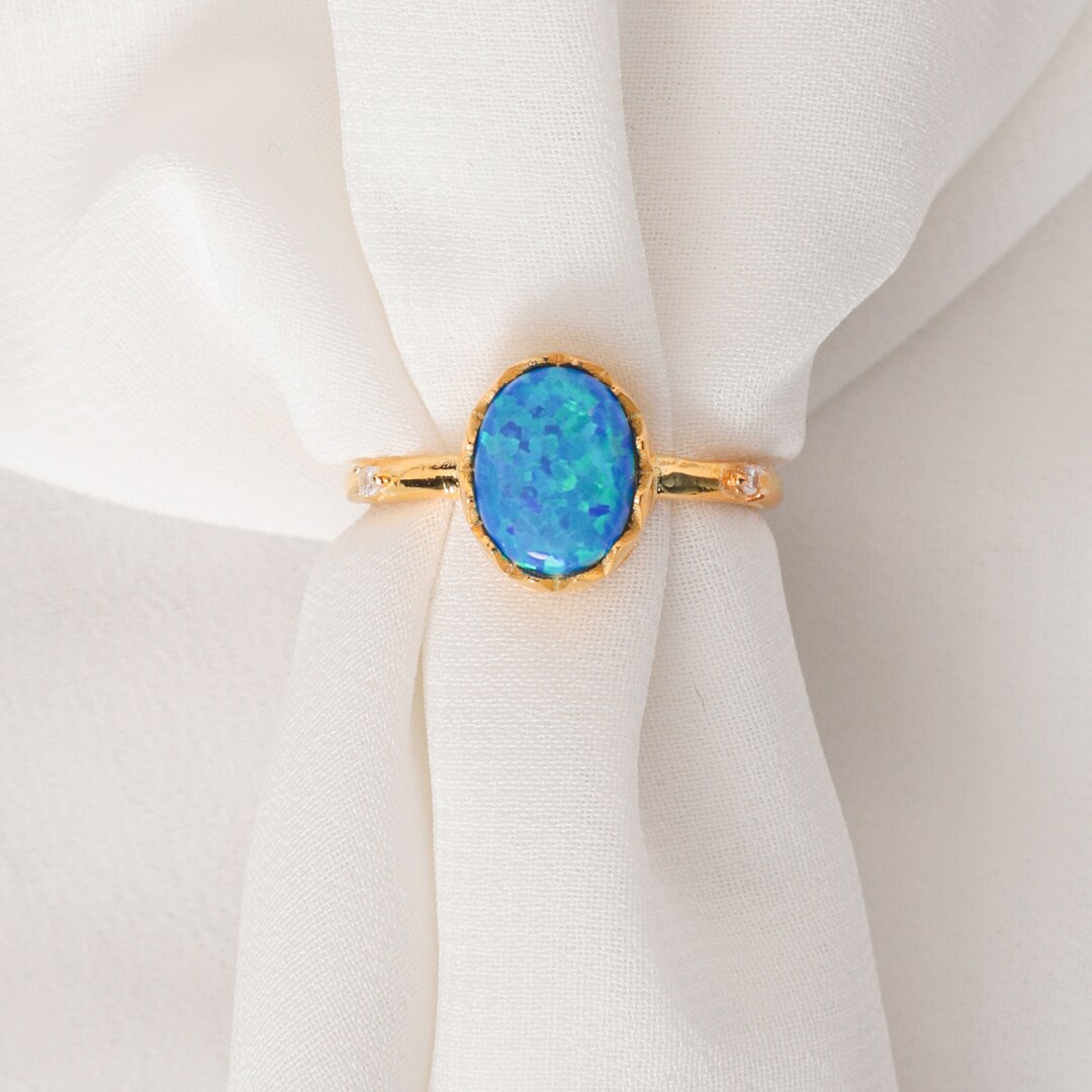 Blue Fire Opal Ring Engagement Ring Blue Opal Promise Rings Etsy