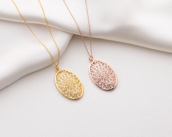 Filigree Lace Jewelry Set 925 Sterling Silver Cut Out Medallion Cottagecore Mandala Necklace & Earrings