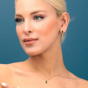 Marquise Mini Emerald Necklace and Earrings Set Dainty Mini Green Emerald Jewelry Set Wedding Emerald Set Bridesmaid Gift Birthday Gift