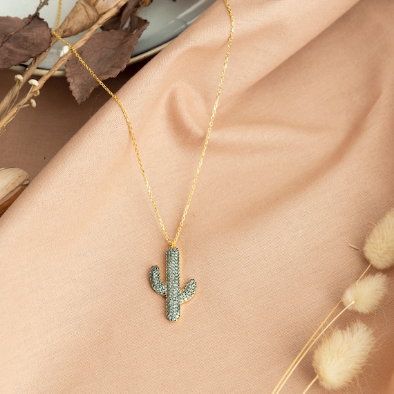 Saguaro Cactus Necklace with Cubic Zirconia Gold-plated Sterling Silver Saguaro Cactus Necklace with Cubic Zirconia Gold-plated Sterling Silver