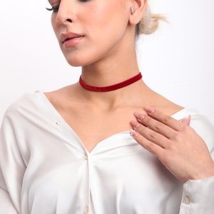 Red Velvet Choker: Sterling Silver Clasp, Gothic Style