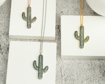 Cactus Necklace For Women Sterling Silver, Green Zircon Stone Necklace, Desert Necklace, Natura Lover Pendant, Gift For Bestfriends,