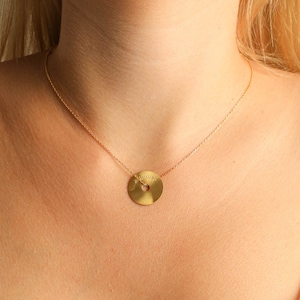 Gold Disc Name Plate Necklace,  Silver Engraveable Disc Necklace, Gold Disk Pendant, Gold and Rose Gold Plated, Music Lover Necklace